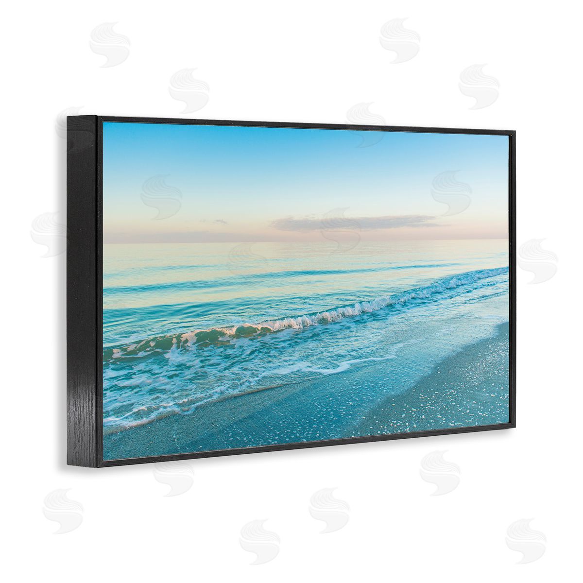 Serene Waves at Sunrise Black Frame Print Wall Art, Home Decor by Mary Lou Johnson