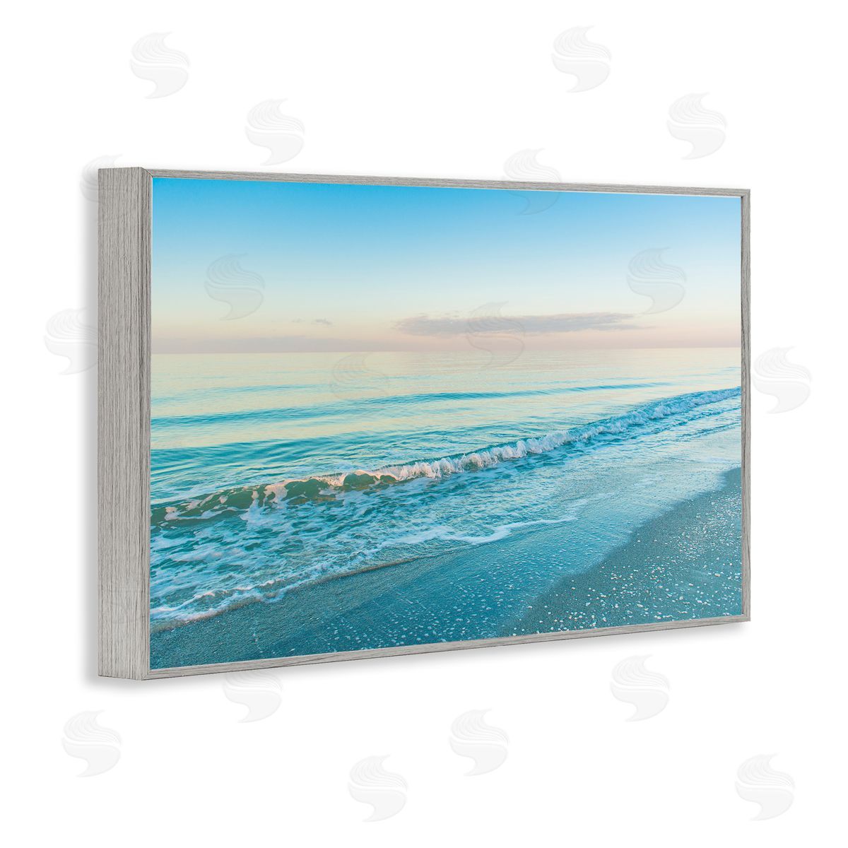 Serene Waves at Sunrise Grey Frame Print Wall Art, Home Decor by Mary Lou Johnson