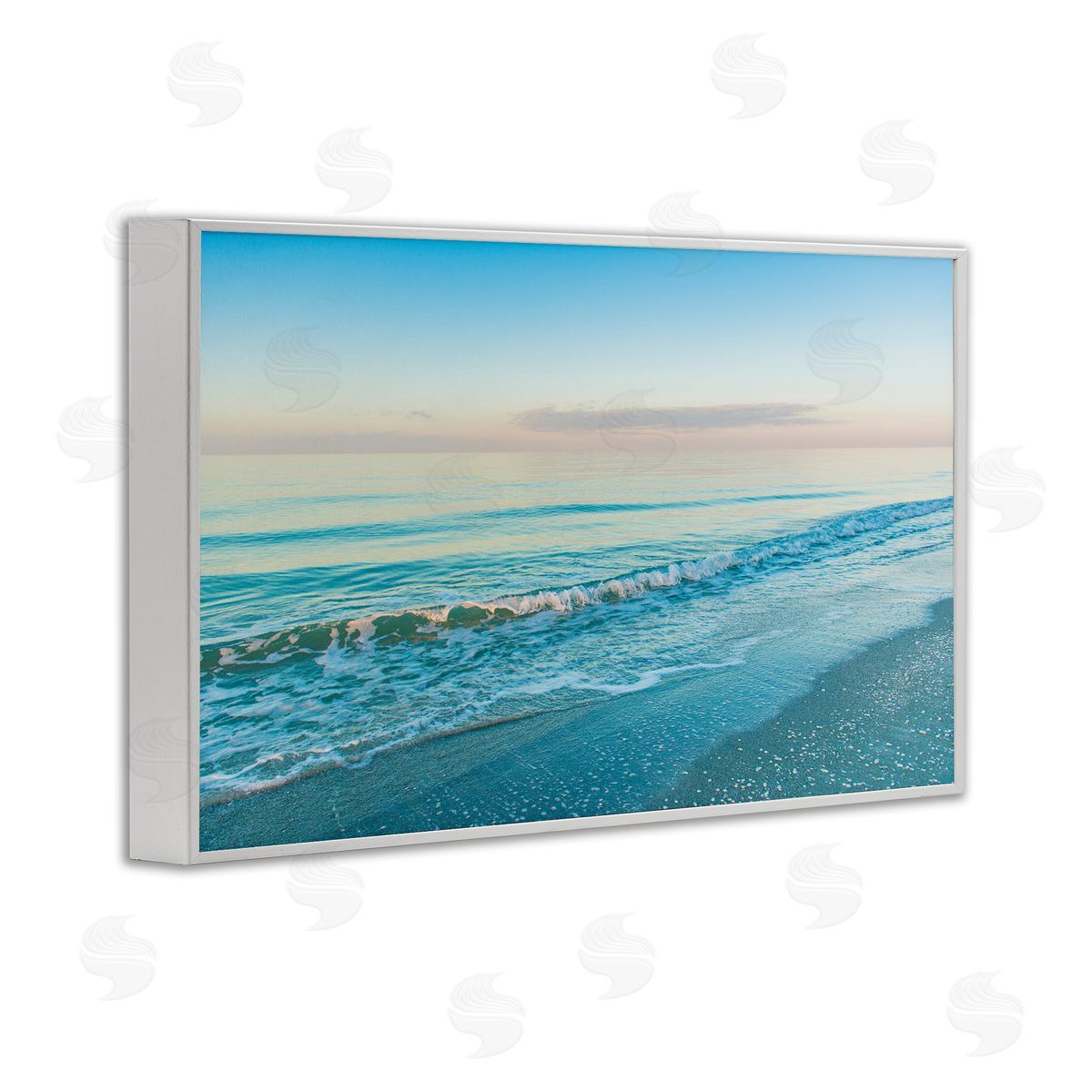 Serene Waves at Sunrise White Frame Print Wall Art, Home Decor by Mary Lou Johnson