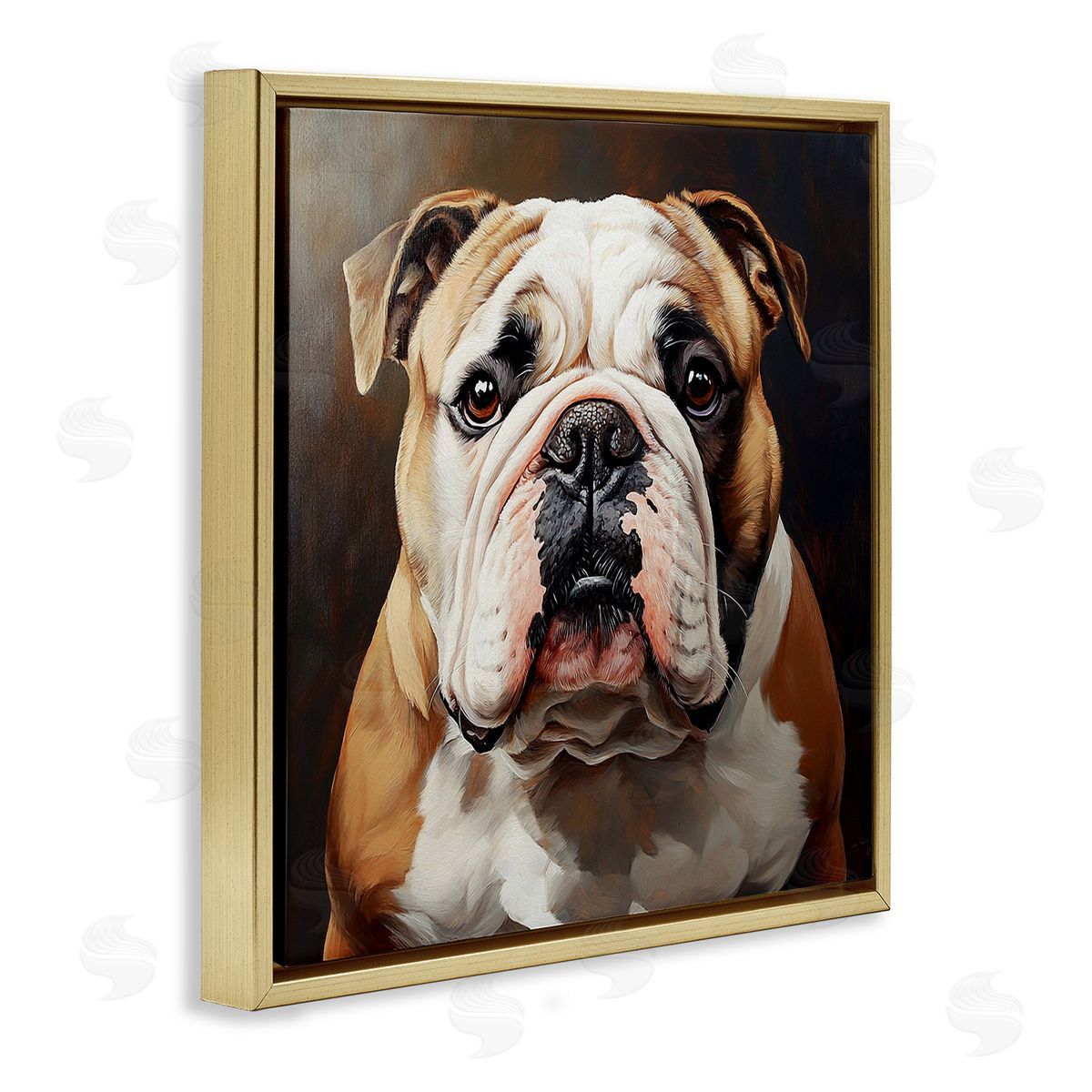 Stoic Bulldog Portrait Gold Floating Frame Canvas Wall Art, Home Decor by Tom Crehan