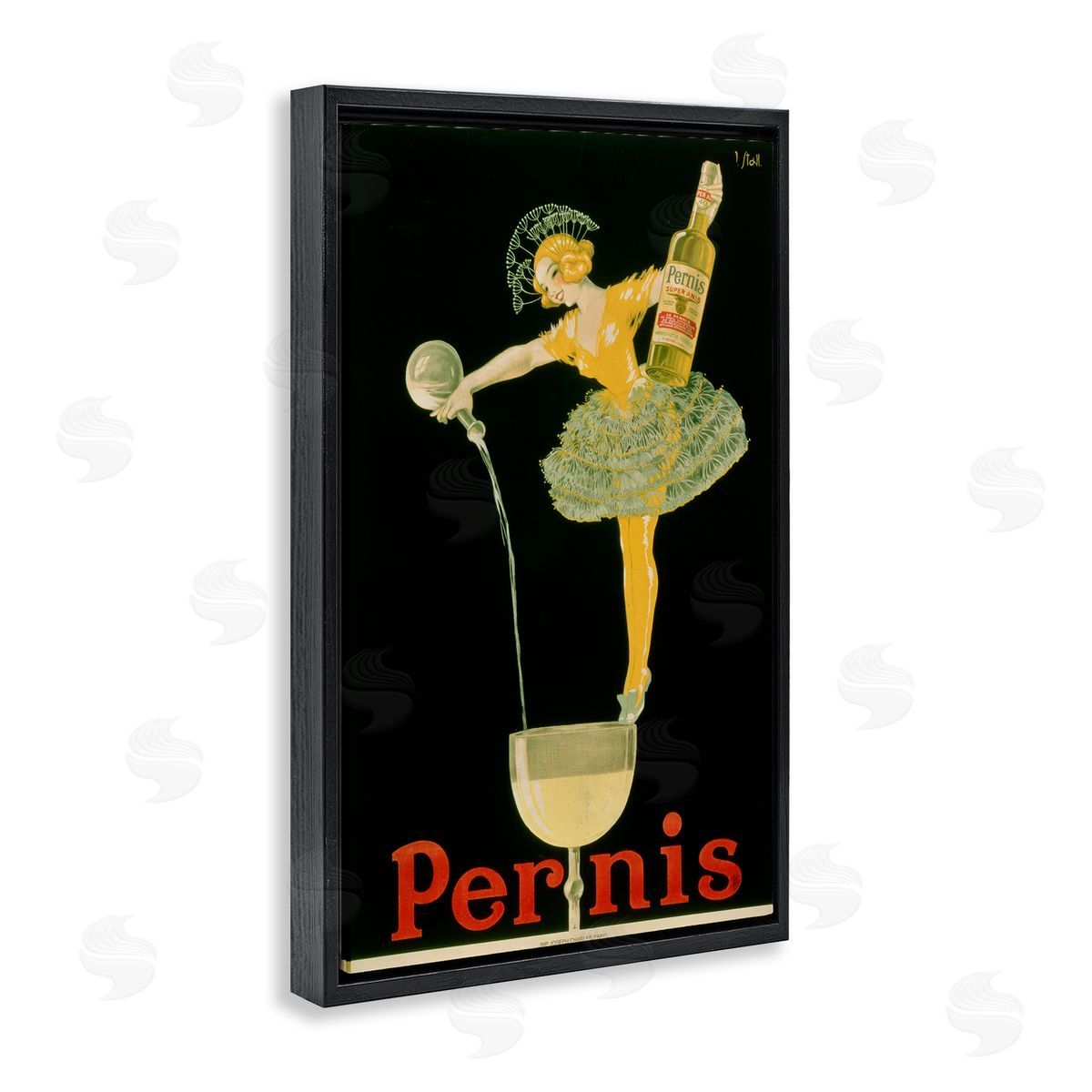 Vintage Pernis Wine Pour Black Floating Frame Canvas Wall Art, Home Decor by Marcus Jules