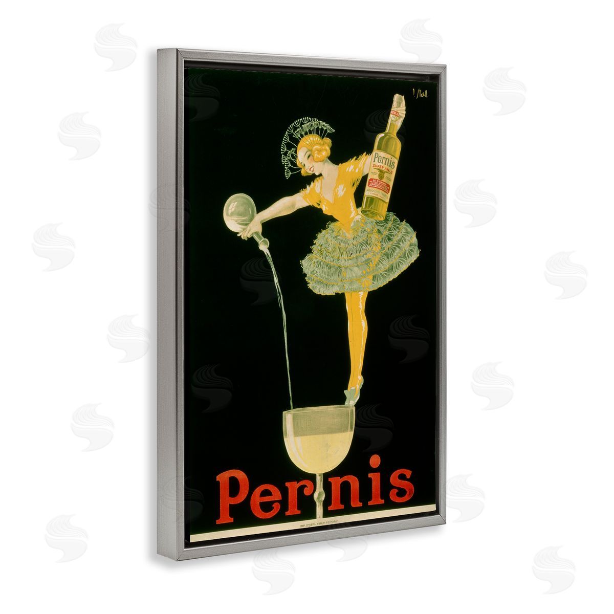Vintage Pernis Wine Pour Grey Floating Frame Canvas Wall Art, Home Decor by Marcus Jules