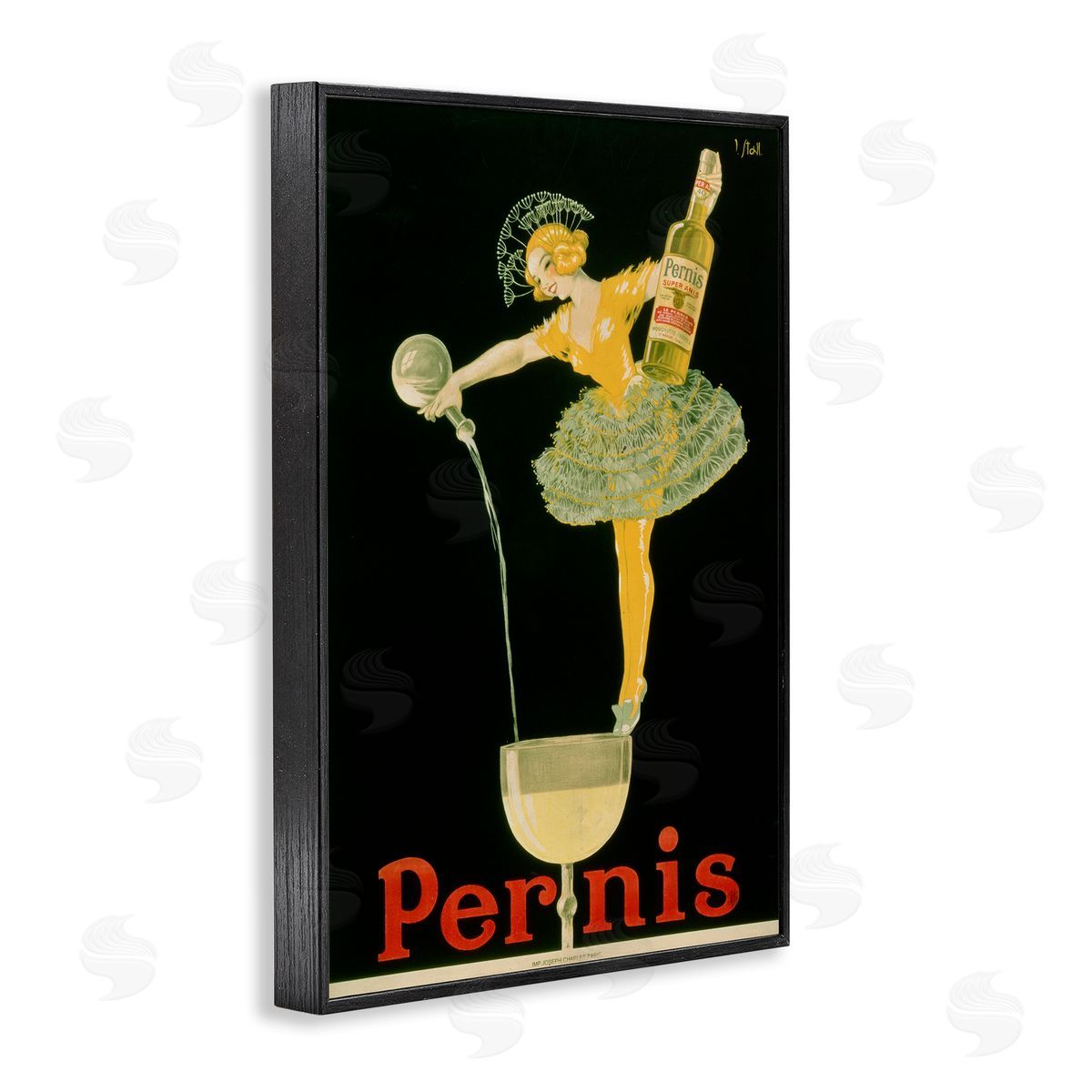 Vintage Pernis Wine Pour Black Frame Print Wall Art, Home Decor by Marcus Jules