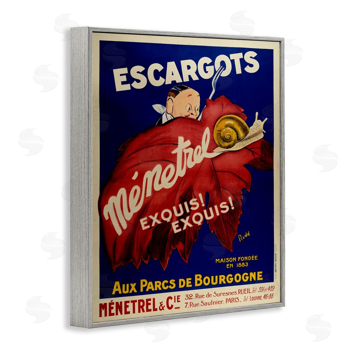 Vintage Escargots Advertisement Grey Frame Print Wall Art, Home Decor by Marcus Jules