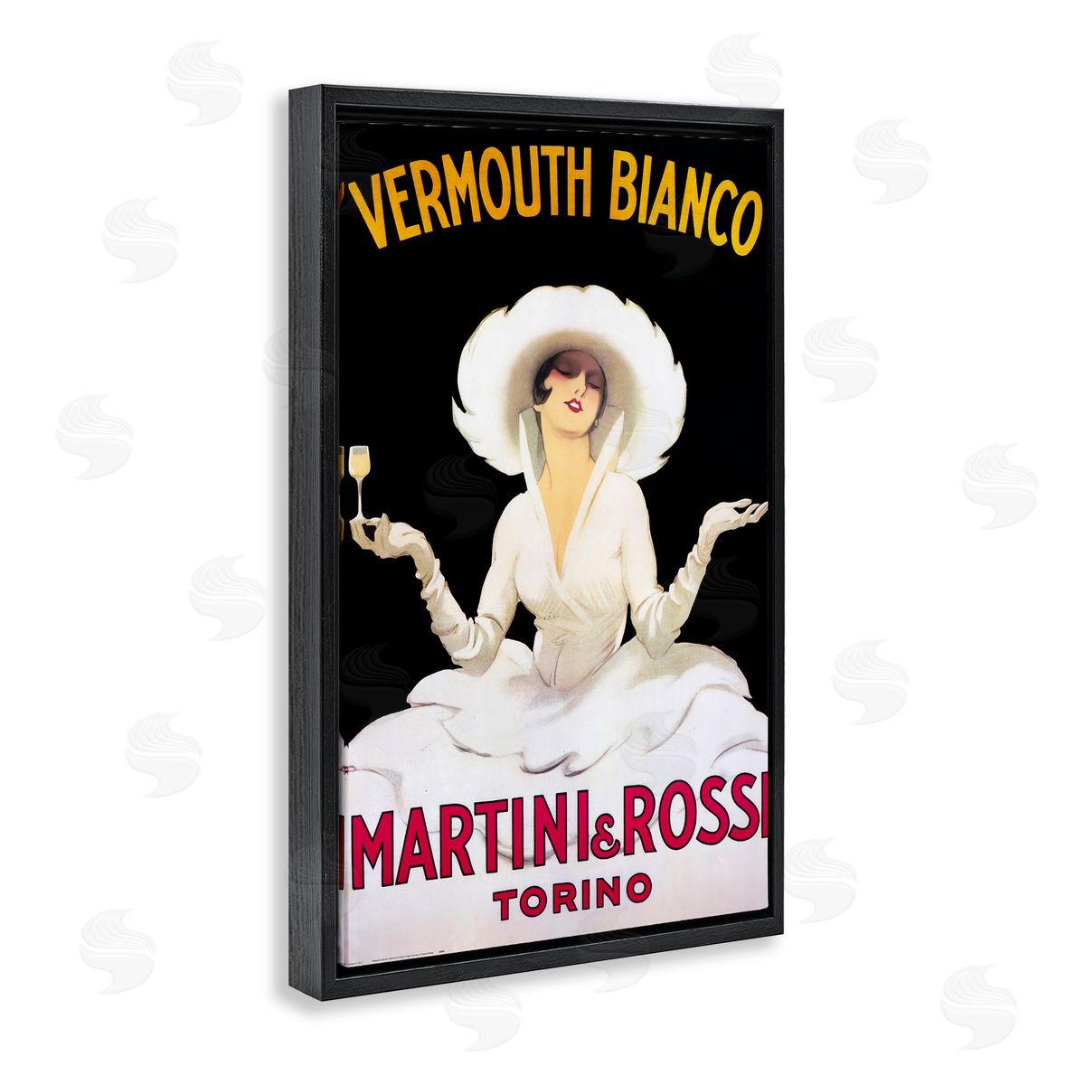 Vermouth Vintage Lady Advertisement Black Floating Frame Canvas Wall Art, Home Decor by Marcus Jules