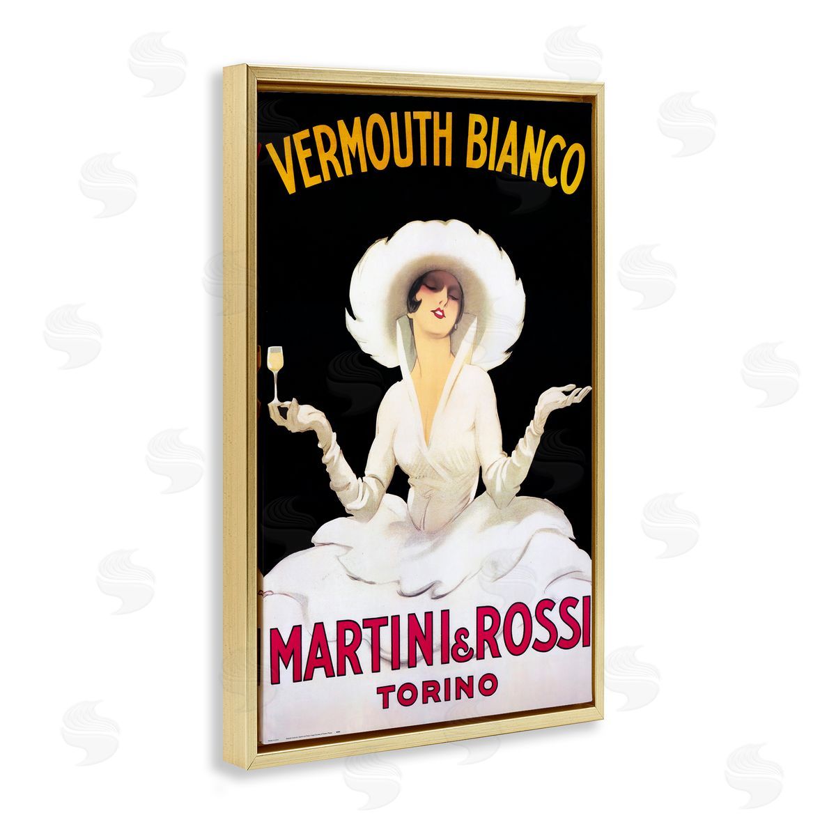 Vermouth Vintage Lady Advertisement Gold Floating Frame Canvas Wall Art, Home Decor by Marcus Jules