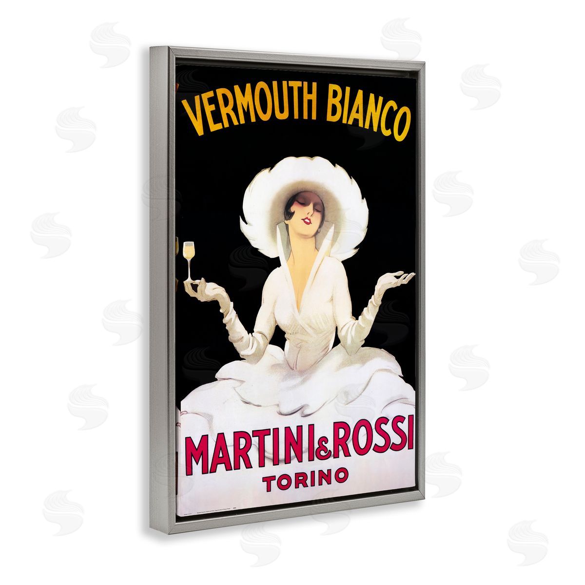 Vermouth Vintage Lady Advertisement Grey Floating Frame Canvas Wall Art, Home Decor by Marcus Jules