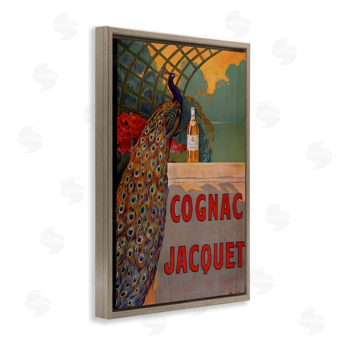Vintage Cognac & Peacock Brown Floating Frame Canvas Wall Art, Home Decor by Marcus Jules