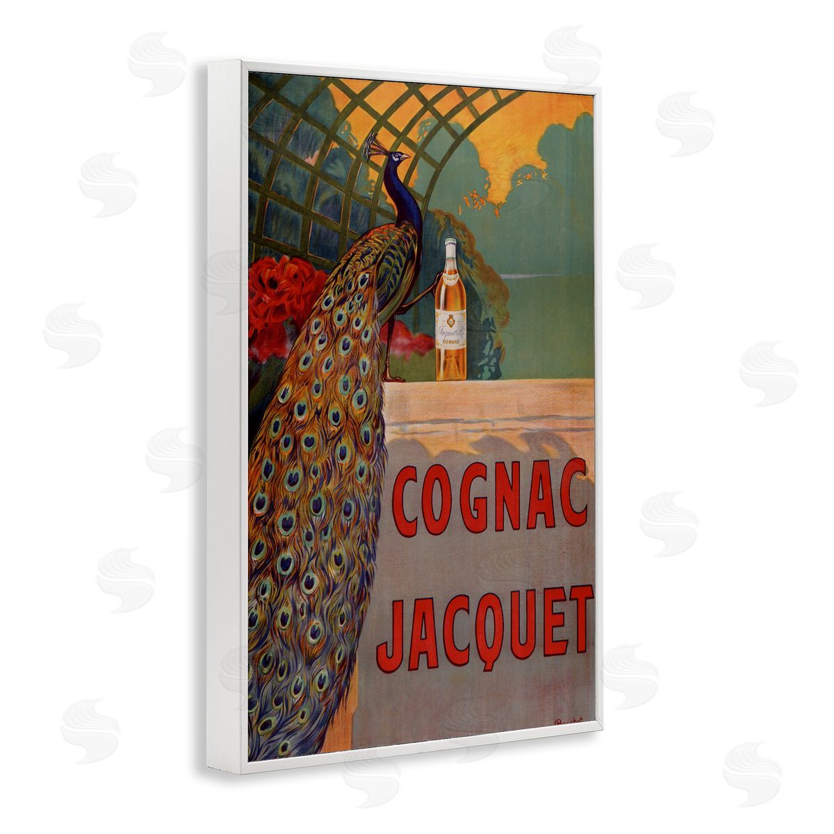 Vintage Cognac & Peacock White Frame Print Wall Art, Home Decor by Marcus Jules