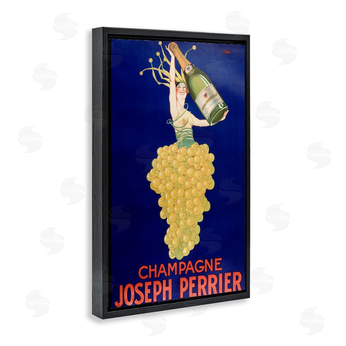 Vintage Perrier Champagne Black Floating Frame Canvas Wall Art, Home Decor by Marcus Jules