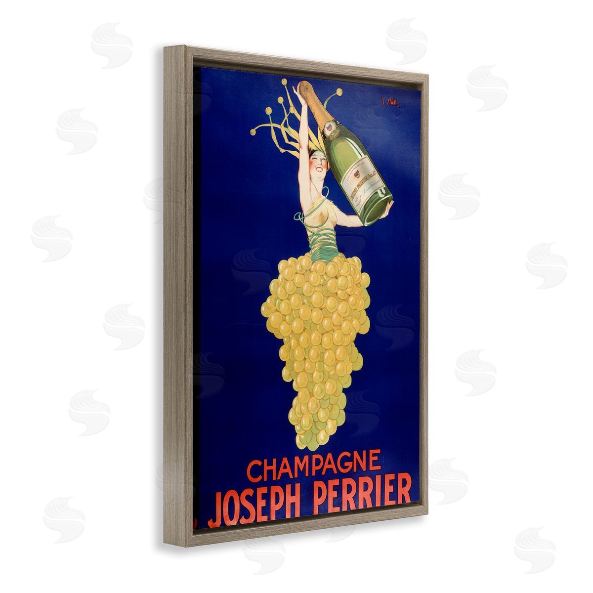 Vintage Perrier Champagne Brown Floating Frame Canvas Wall Art, Home Decor by Marcus Jules