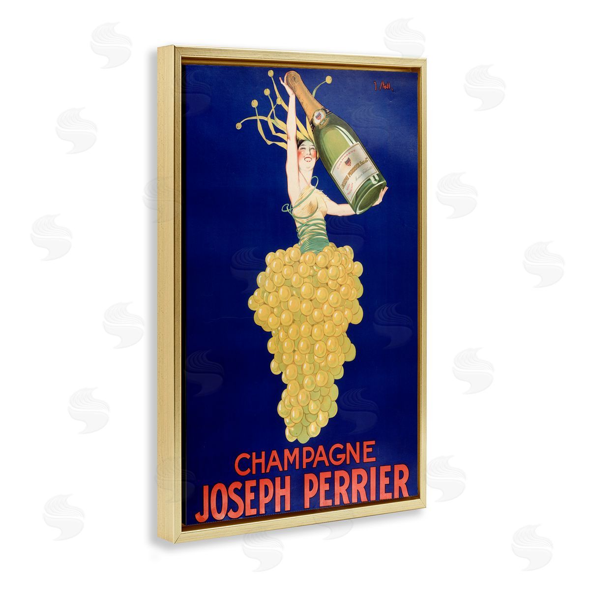 Vintage Perrier Champagne Gold Floating Frame Canvas Wall Art, Home Decor by Marcus Jules