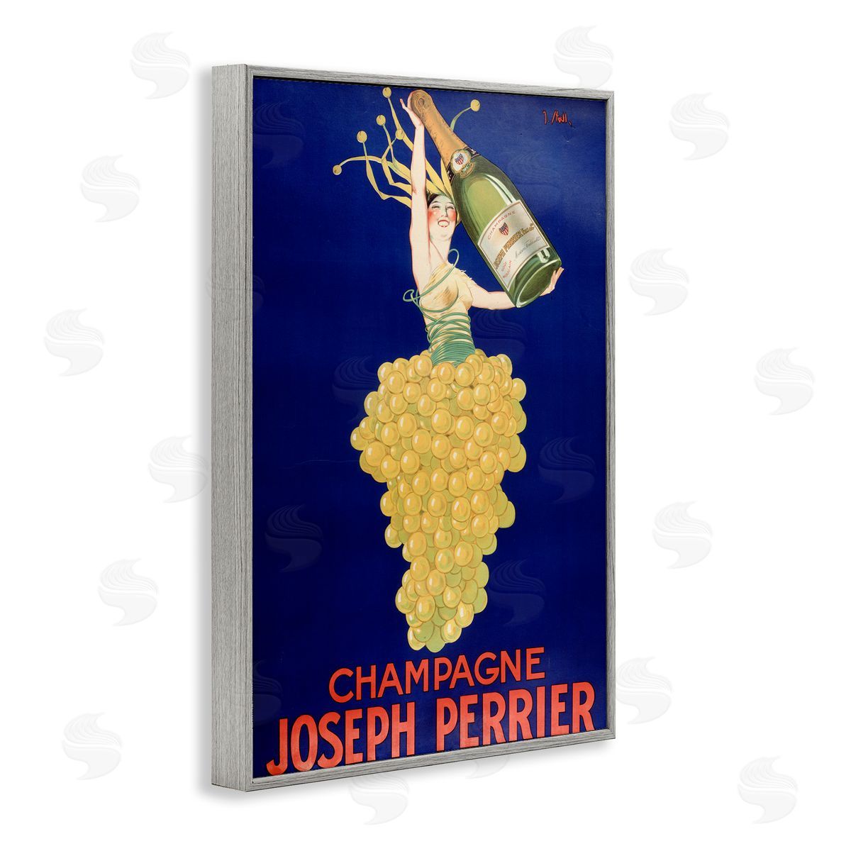 Vintage Perrier Champagne Grey Frame Print Wall Art, Home Decor by Marcus Jules