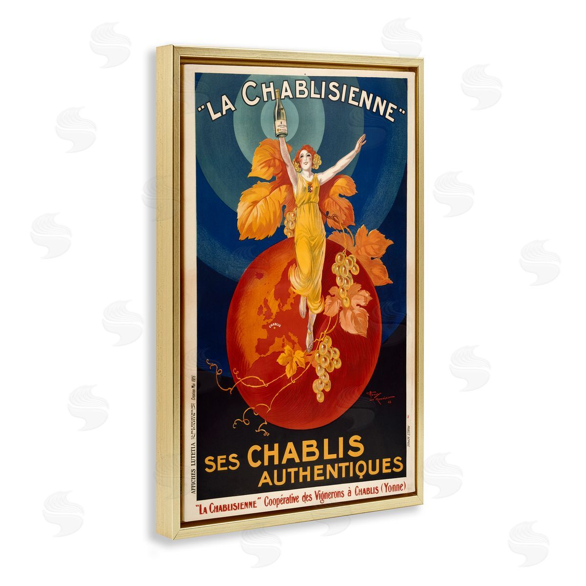 Vintage Champagne Advertisement Gold Floating Frame Canvas Wall Art, Home Decor by Marcus Jules