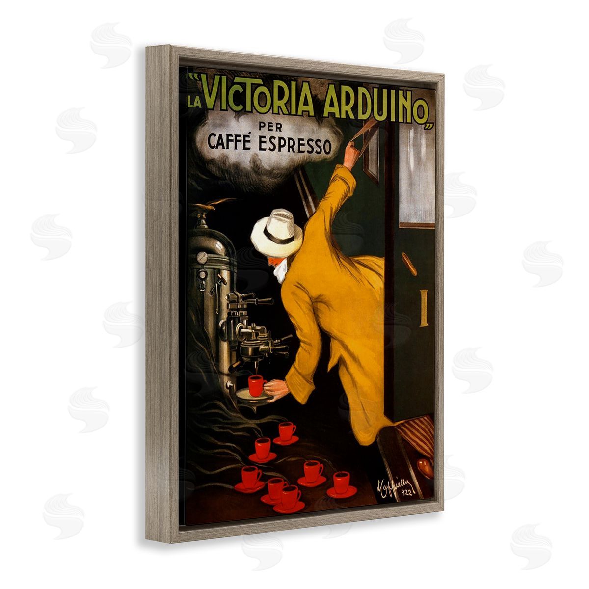 Vintage Espresso Advertisement Brown Floating Frame Canvas Wall Art, Home Decor by Marcus Jules