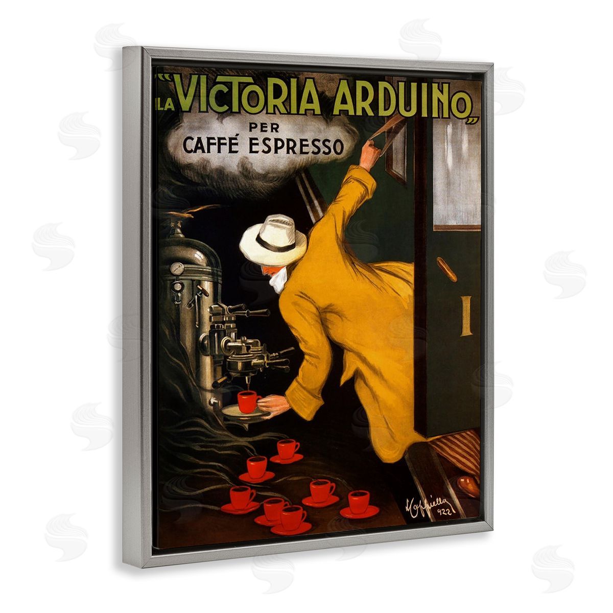 Vintage Espresso Advertisement Grey Floating Frame Canvas Wall Art, Home Decor by Marcus Jules