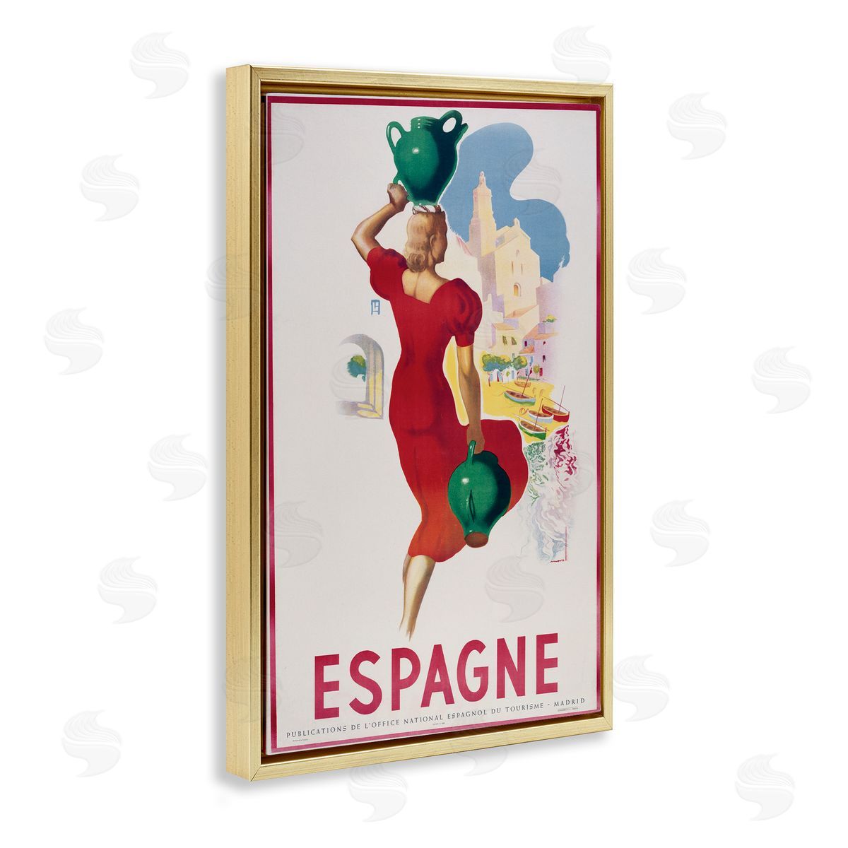 Vintage Spain Travel Advertisement Gold Floating Frame Canvas Wall Art, Home Decor by Marcus Jules