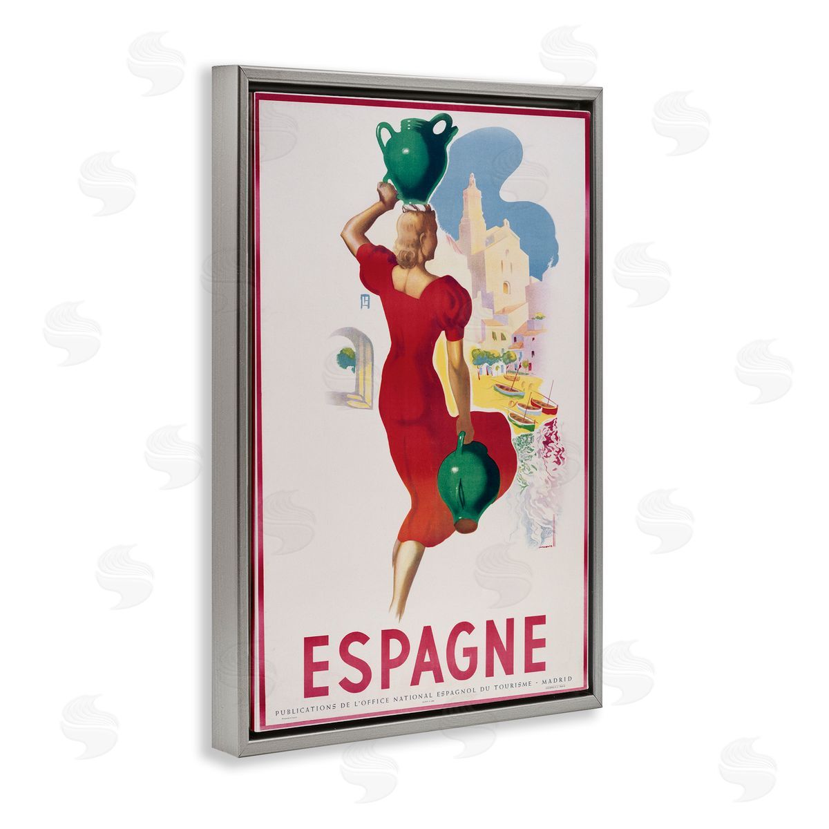 Vintage Spain Travel Advertisement Grey Floating Frame Canvas Wall Art, Home Decor by Marcus Jules