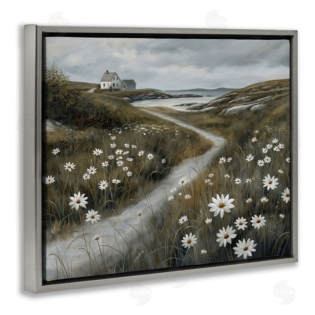 Serene Coastal Cottage Path Grey Floating Frame Canvas Wall Art, Home Decor by Imagine It Images