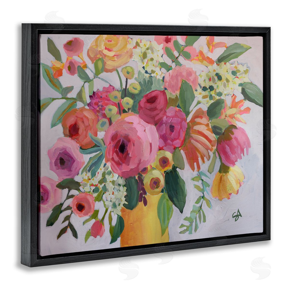 Assorted Flowers in Pink & Yellow Black Floating Frame Canvas Wall Art, Home Decor by Suzanne Allard