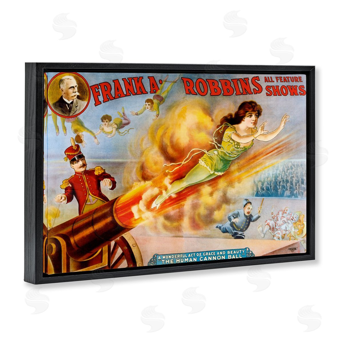 Vintage Circus Advertisement Black Floating Frame Canvas Wall Art, Home Decor by Marcus Jules