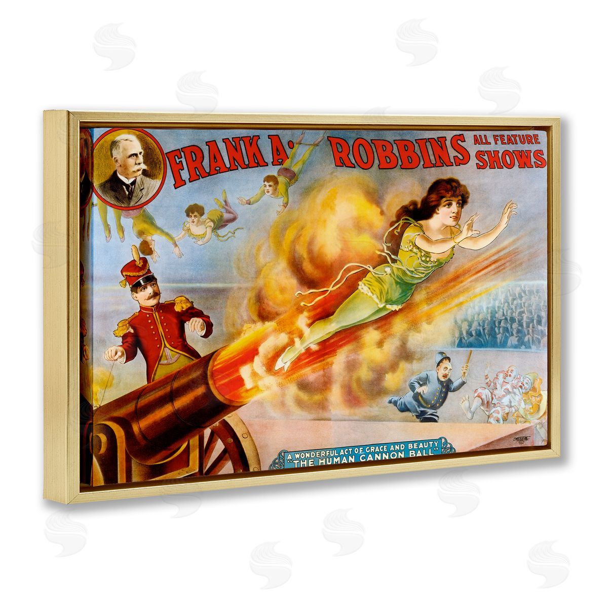 Vintage Circus Advertisement Gold Floating Frame Canvas Wall Art, Home Decor by Marcus Jules