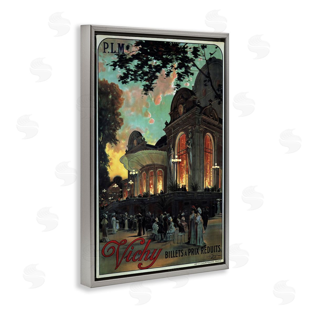 Vichy Cultural Antique Poster Grey Floating Frame Canvas Wall Art, Home Decor by Marcus Jules
