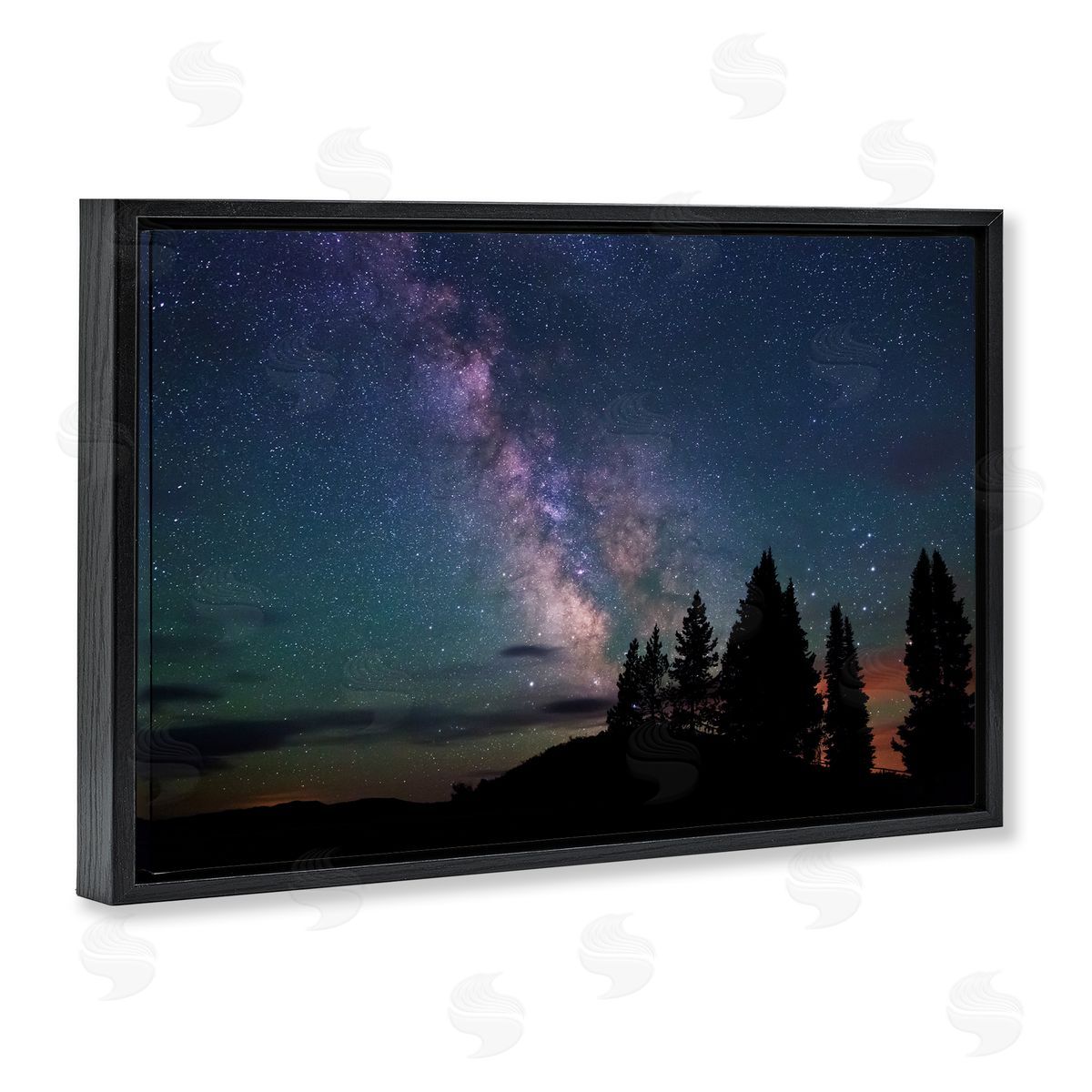 Silhouetted Forest & Night Sky Black Floating Frame Canvas Wall Art, Home Decor by Royce Bair