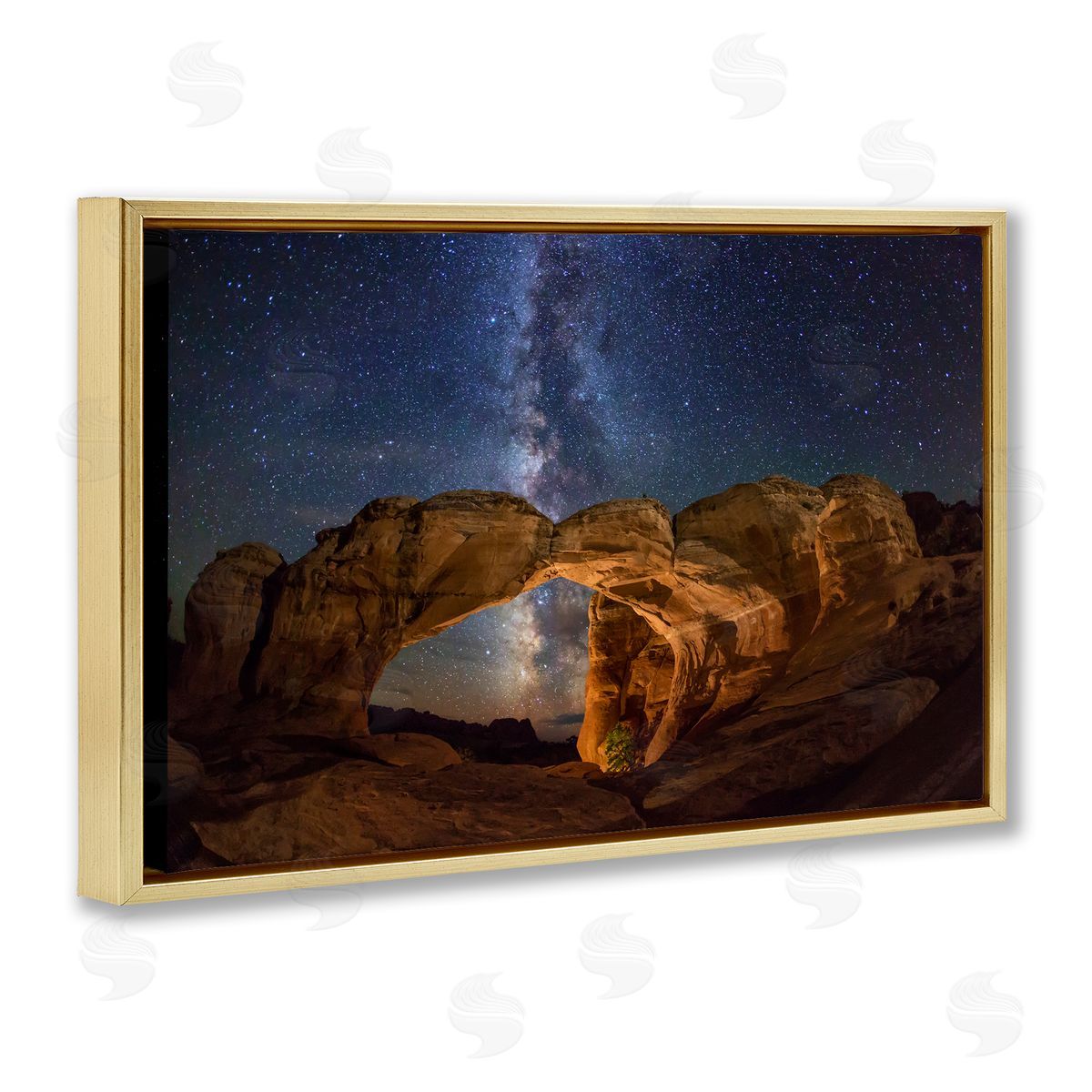 Starry Sky Through Desert Arch Gold Floating Frame Canvas Wall Art, Home Decor by Royce Bair