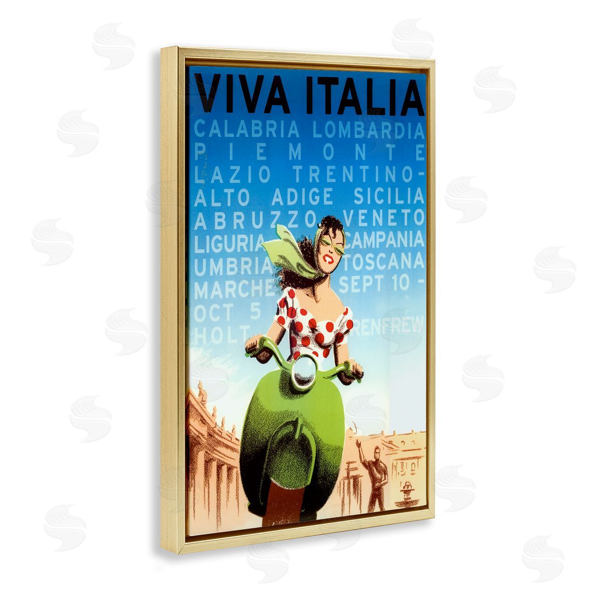 Vintage Italy Travel Ad Gold Floating Frame Canvas Wall Art, Home Decor by Marcus Jules