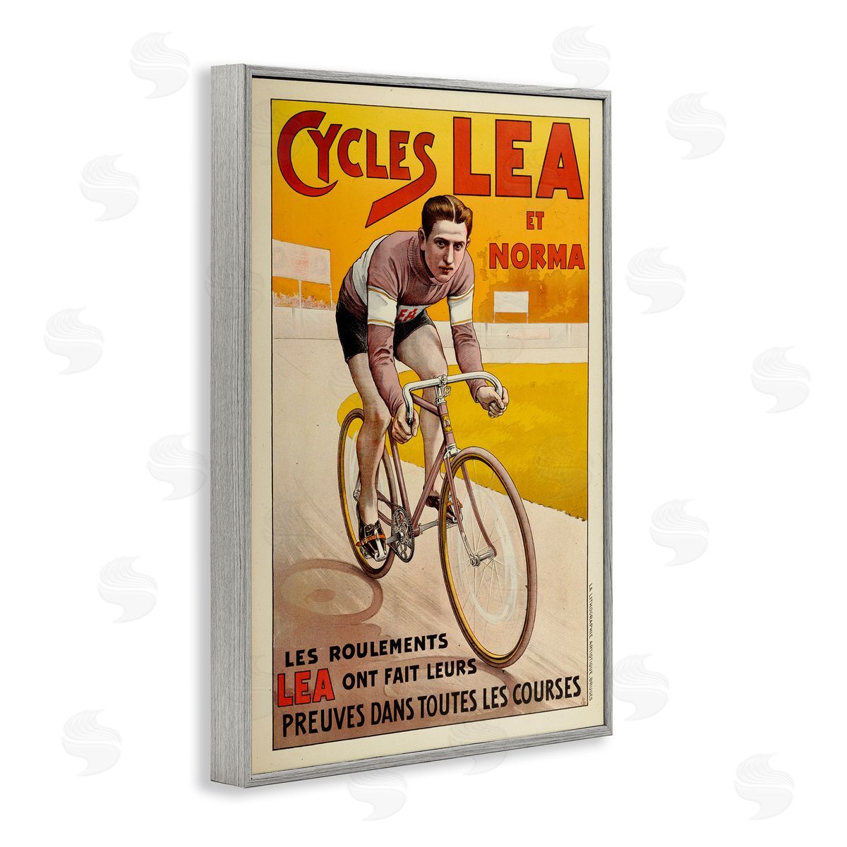 Yellow Antique Cycling Poster Grey Frame Print Wall Art, Home Decor by Marcus Jules