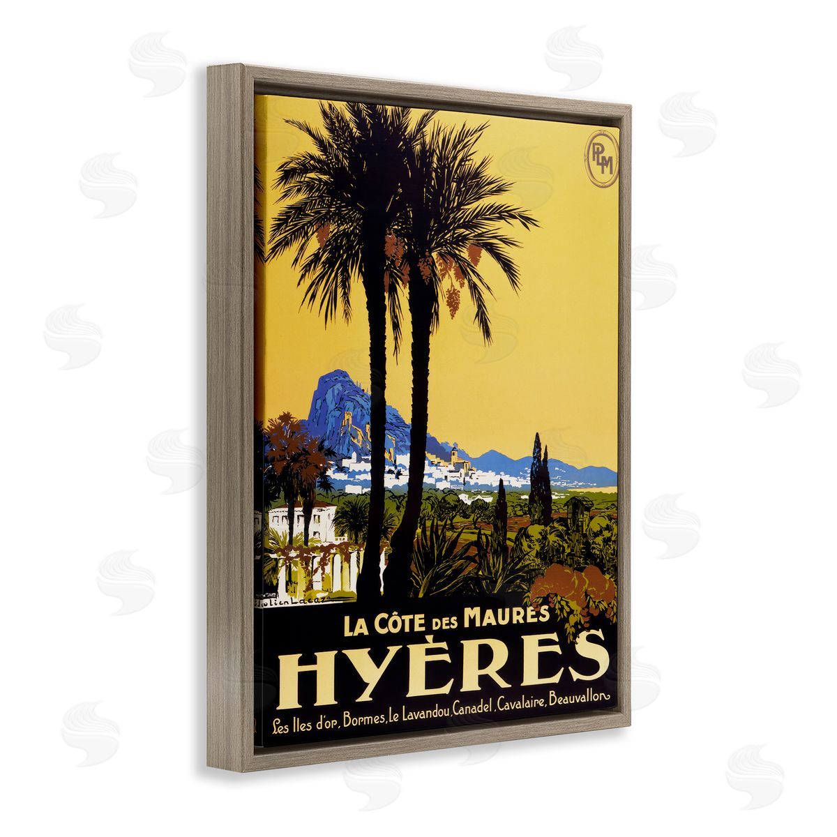Vintage Tropical Travel Ad Brown Floating Frame Canvas Wall Art, Home Decor by Marcus Jules