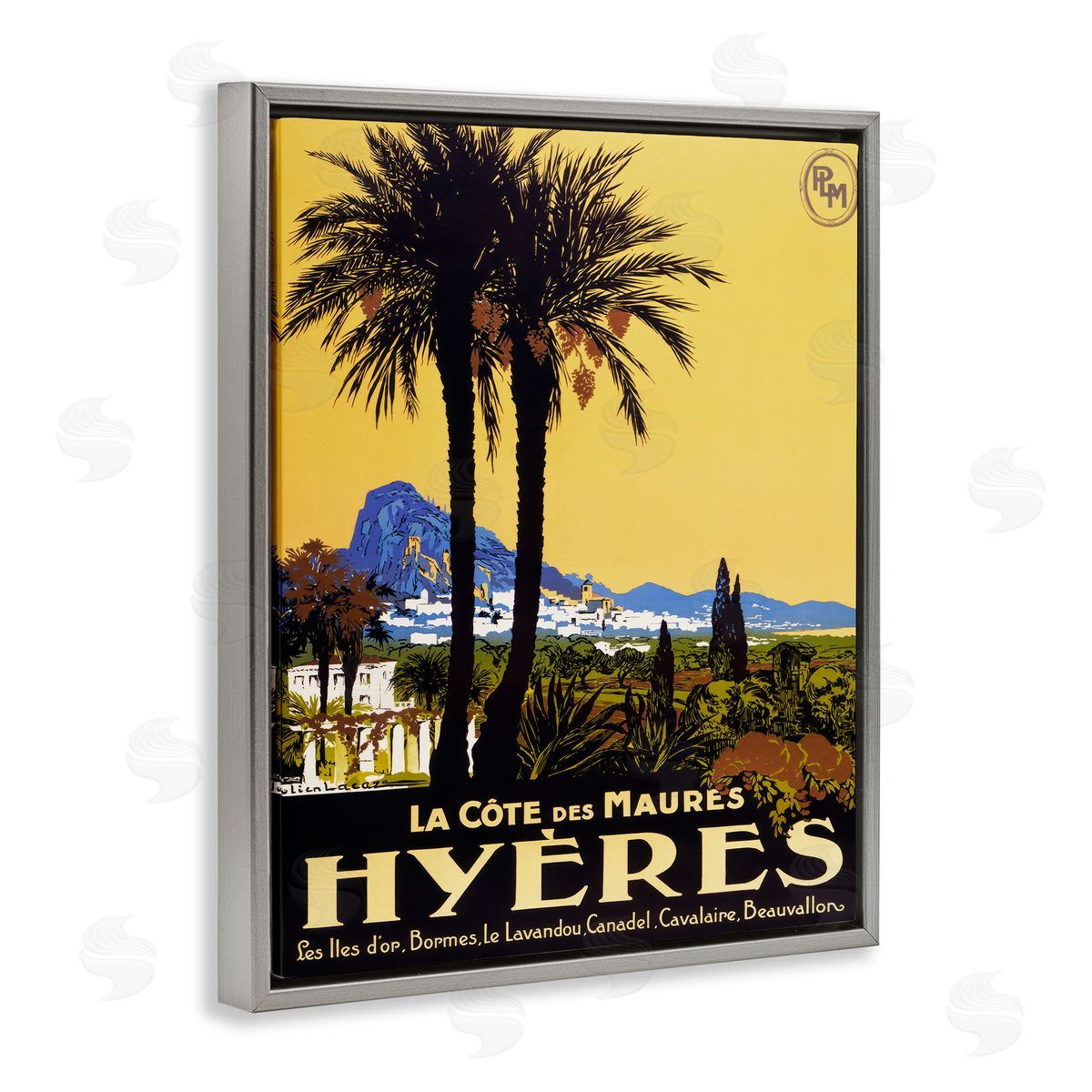 Vintage Tropical Travel Ad Grey Floating Frame Canvas Wall Art, Home Decor by Marcus Jules