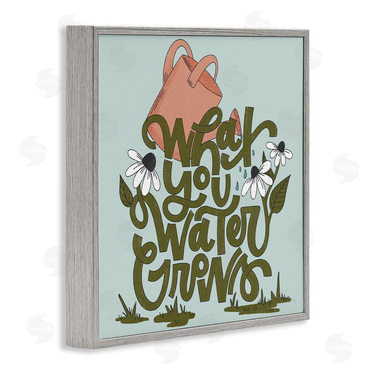 What You Water Grows Grey Frame Print Wall Art, Home Decor by Sarah Hickman