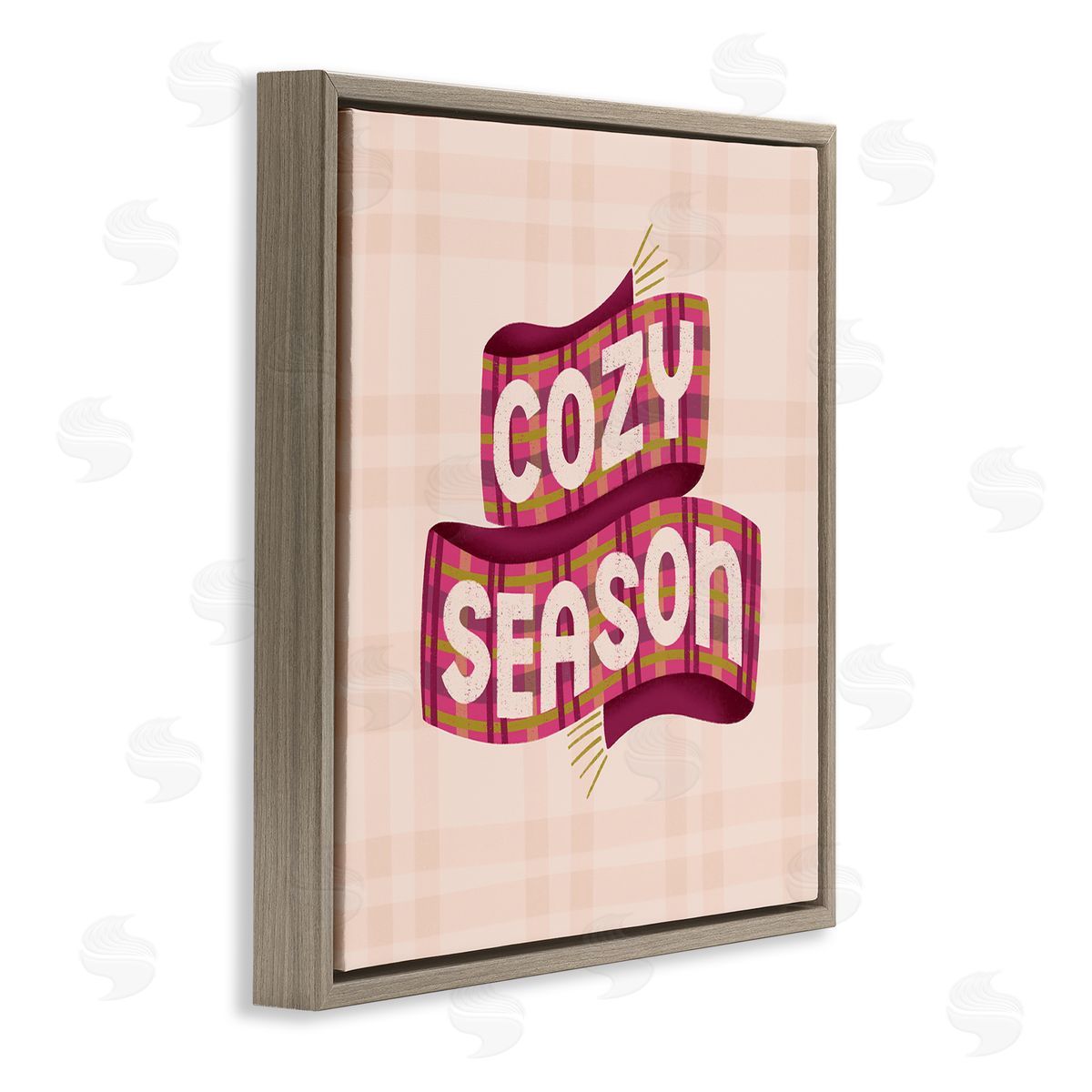 Cozy Season Scarf on Plaid Brown Floating Frame Canvas Wall Art, Home Decor by Sarah Hickman
