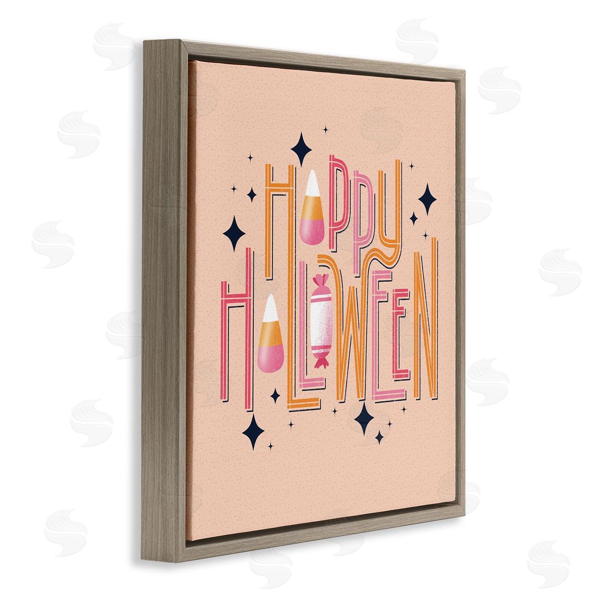 Happy Halloween with Candy Brown Floating Frame Canvas Wall Art, Home Decor by Sarah Hickman
