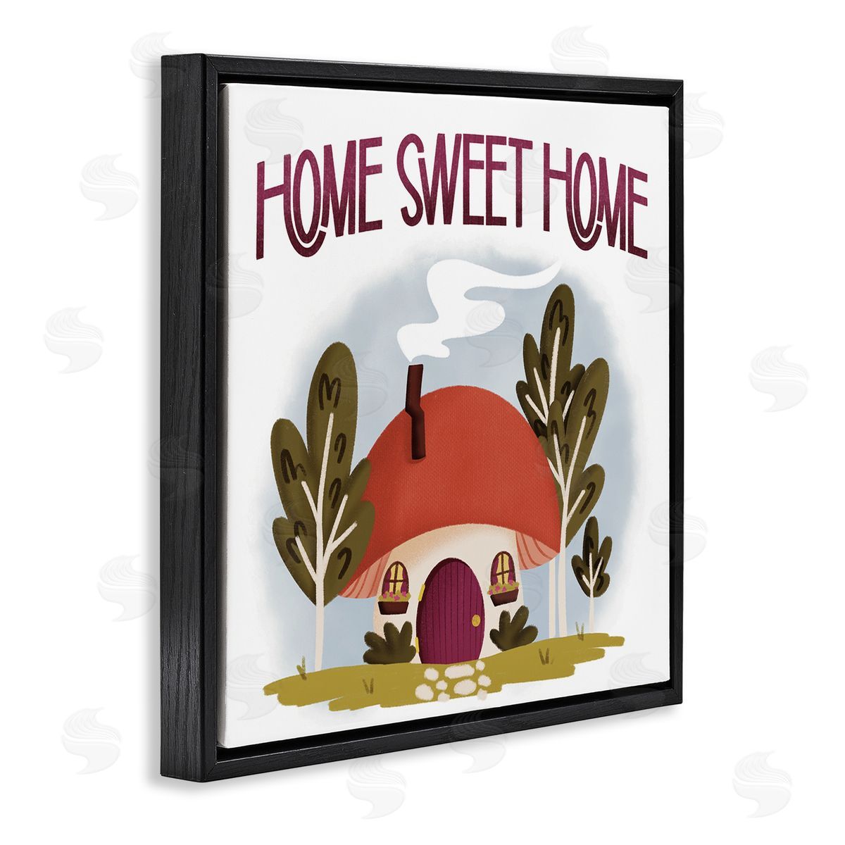 Sweet Home Mushroom Cottage Black Floating Frame Canvas Wall Art, Home Decor by Sarah Hickman