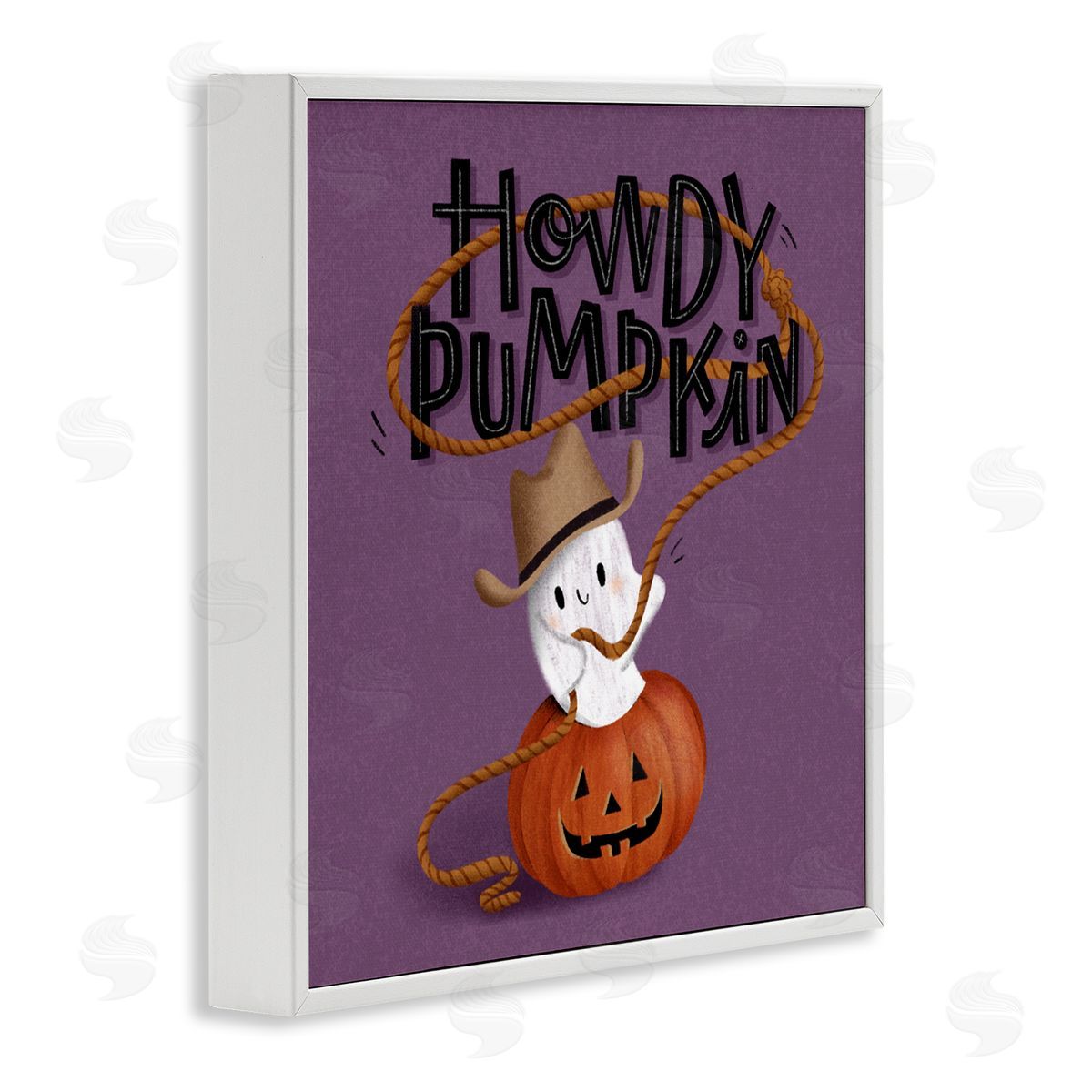 Howdy Pumpkin Western Ghost White Frame Print Wall Art, Home Decor by Sarah Hickman