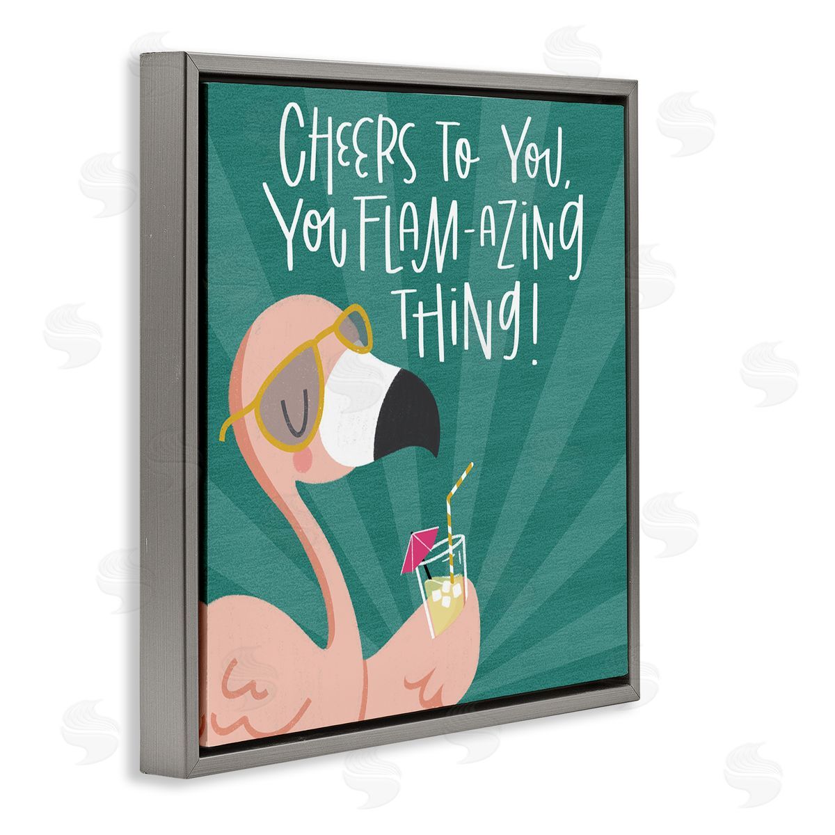 Cheers To You Flamazing Grey Floating Frame Canvas Wall Art, Home Decor by Sarah Hickman