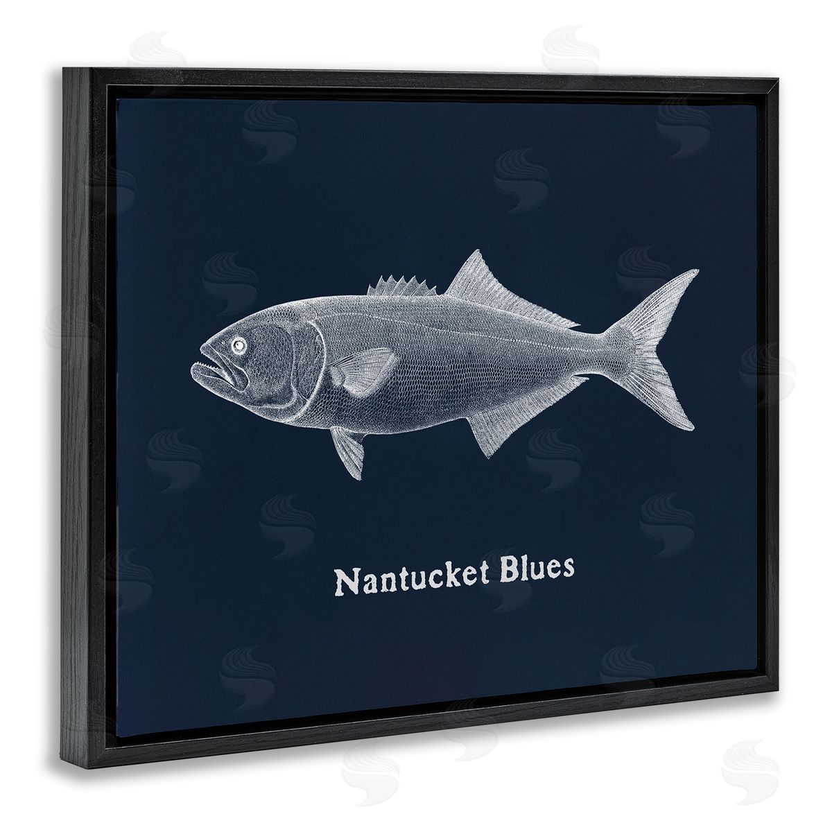 Nantucket Blues Fish Black Floating Frame Canvas Wall Art, Home Decor by Phillipa Katz