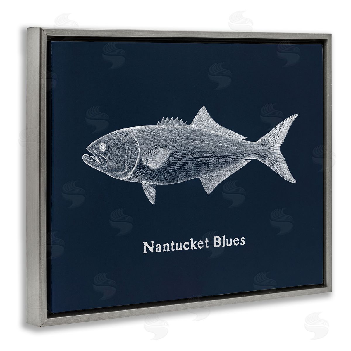 Nantucket Blues Fish Grey Floating Frame Canvas Wall Art, Home Decor by Phillipa Katz