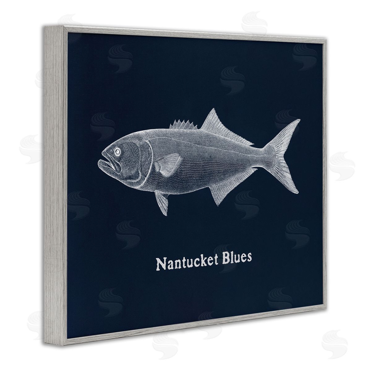 Nantucket Blues Fish Grey Frame Print Wall Art, Home Decor by Phillipa Katz