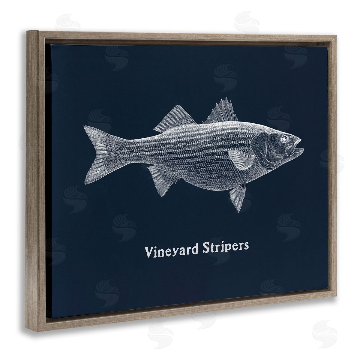 Vineyard Stripers Fish Brown Floating Frame Canvas Wall Art, Home Decor by Phillipa Katz