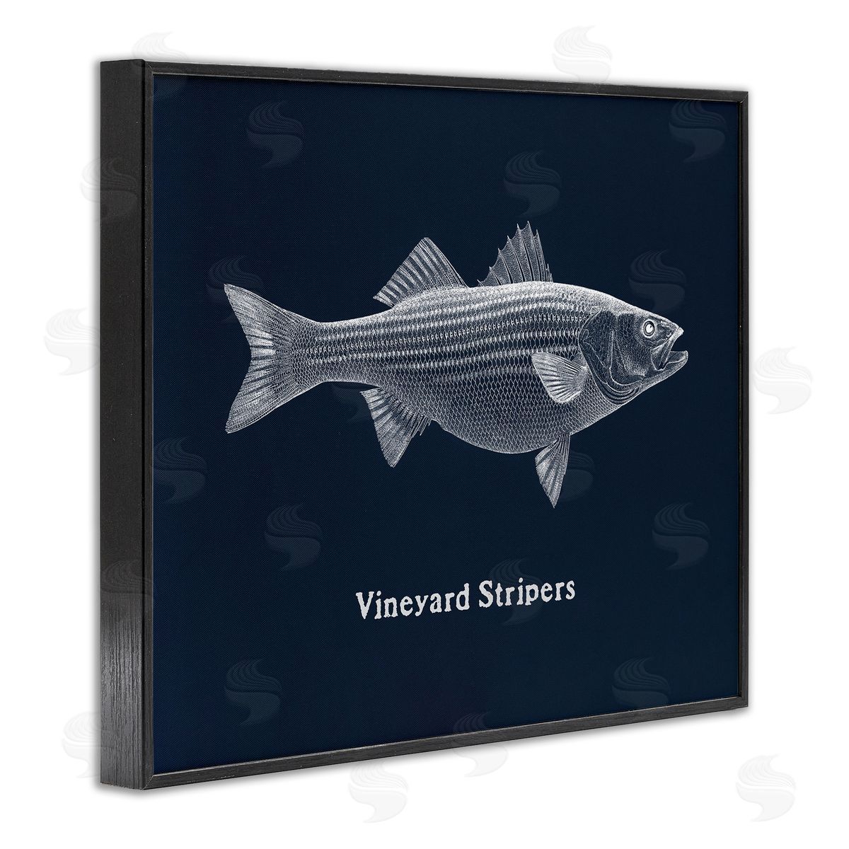 Vineyard Stripers Fish Black Frame Print Wall Art, Home Decor by Phillipa Katz