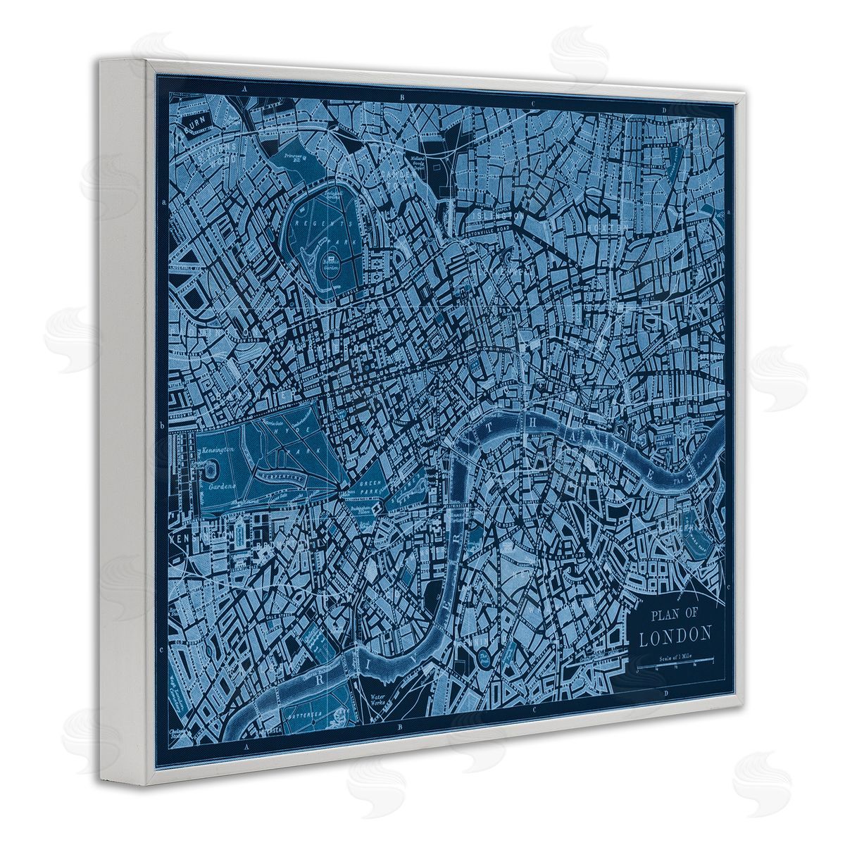 Blue Detailed London Map White Frame Print Wall Art, Home Decor by Phillipa Katz