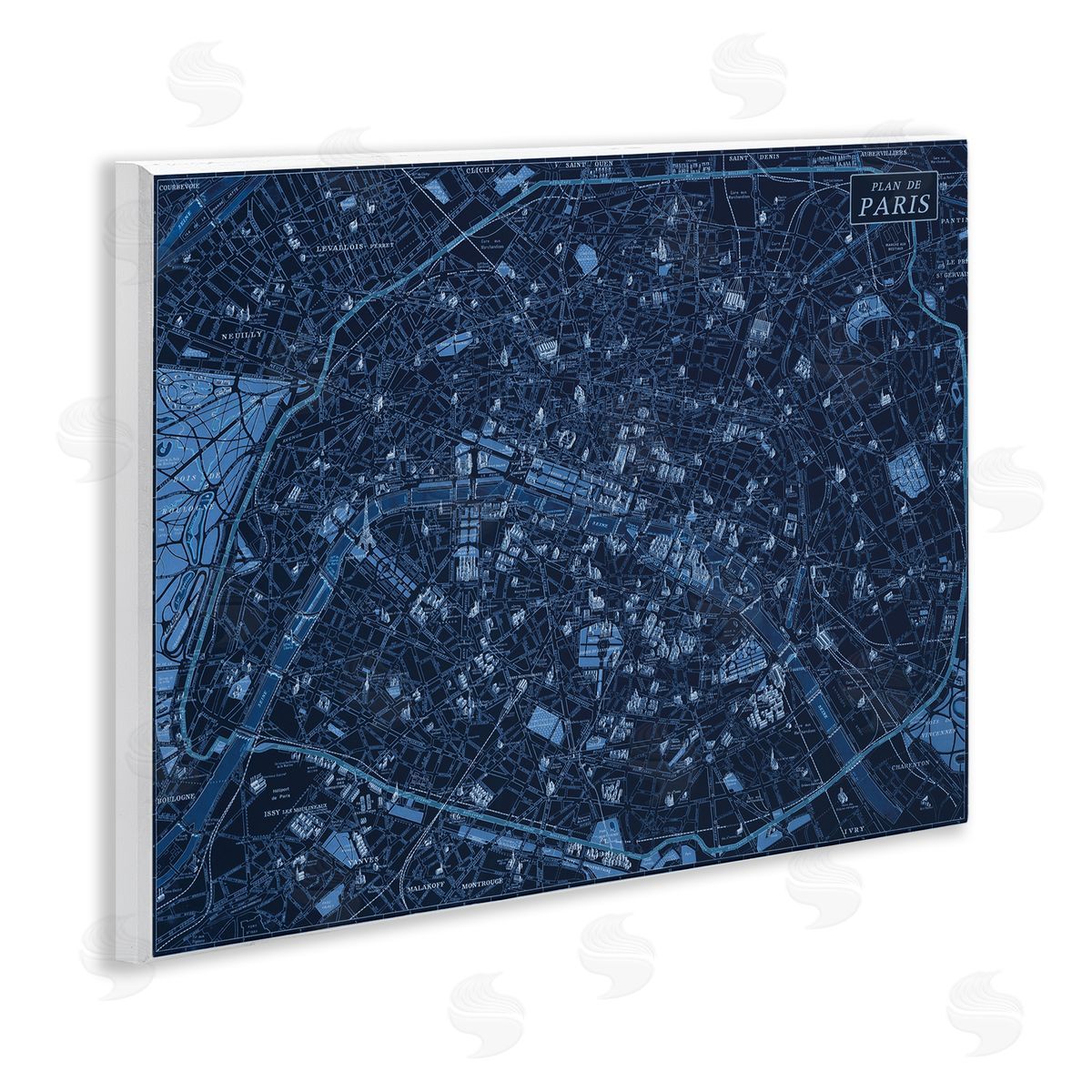 Blue Detailed Paris Map Wood Plaque Wall Art, Home Decor by Phillipa Katz