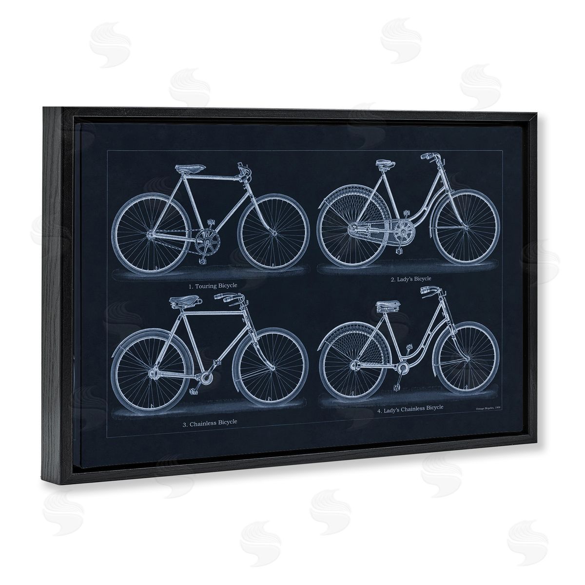 Traditional Bicycle Styles Diagram Black Floating Frame Canvas Wall Art, Home Decor by Phillipa Katz