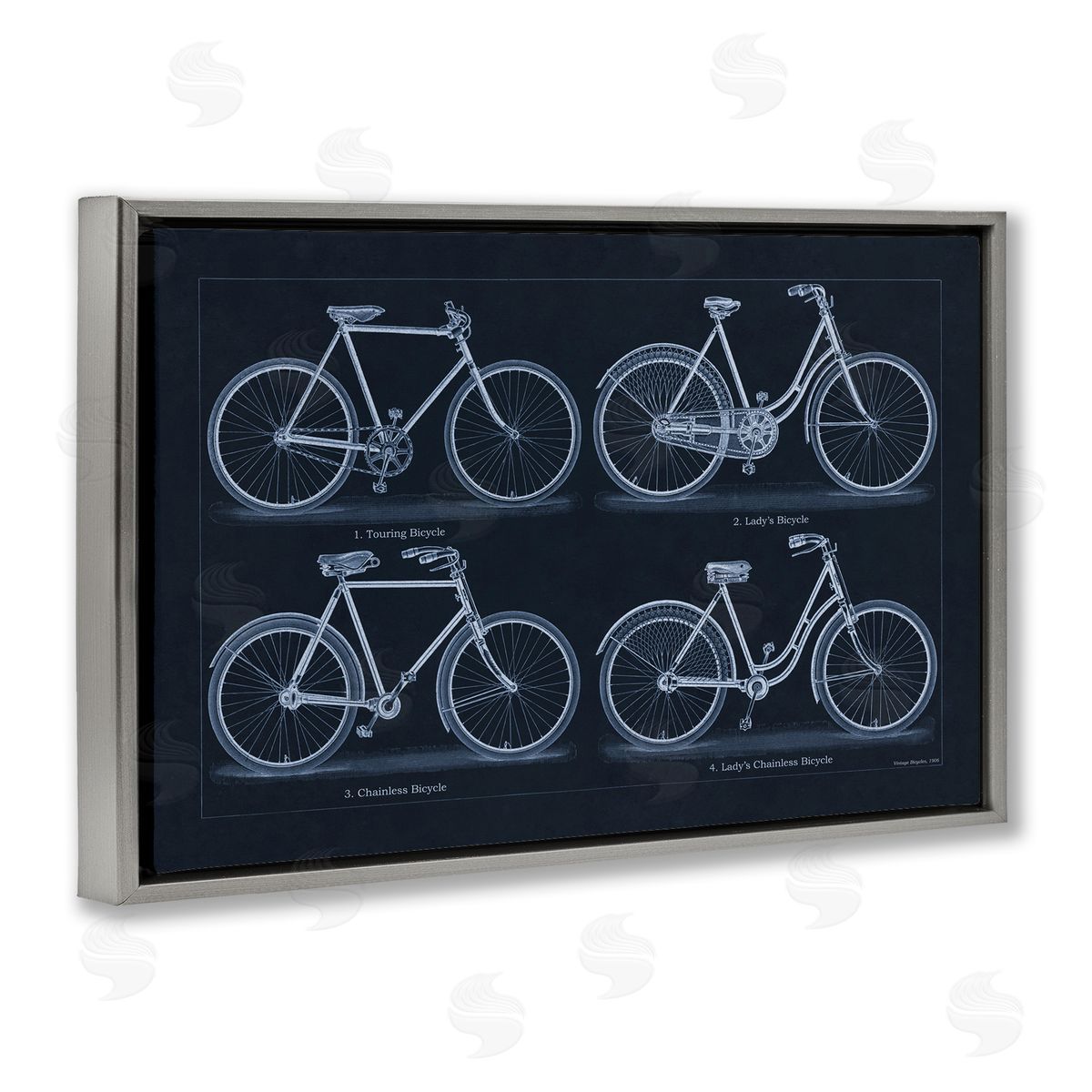 Traditional Bicycle Styles Diagram Grey Floating Frame Canvas Wall Art, Home Decor by Phillipa Katz