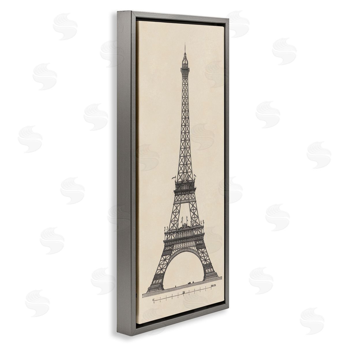 Parisian Tower Illustration Grey Floating Frame Canvas Wall Art, Home Decor by Phillipa Katz