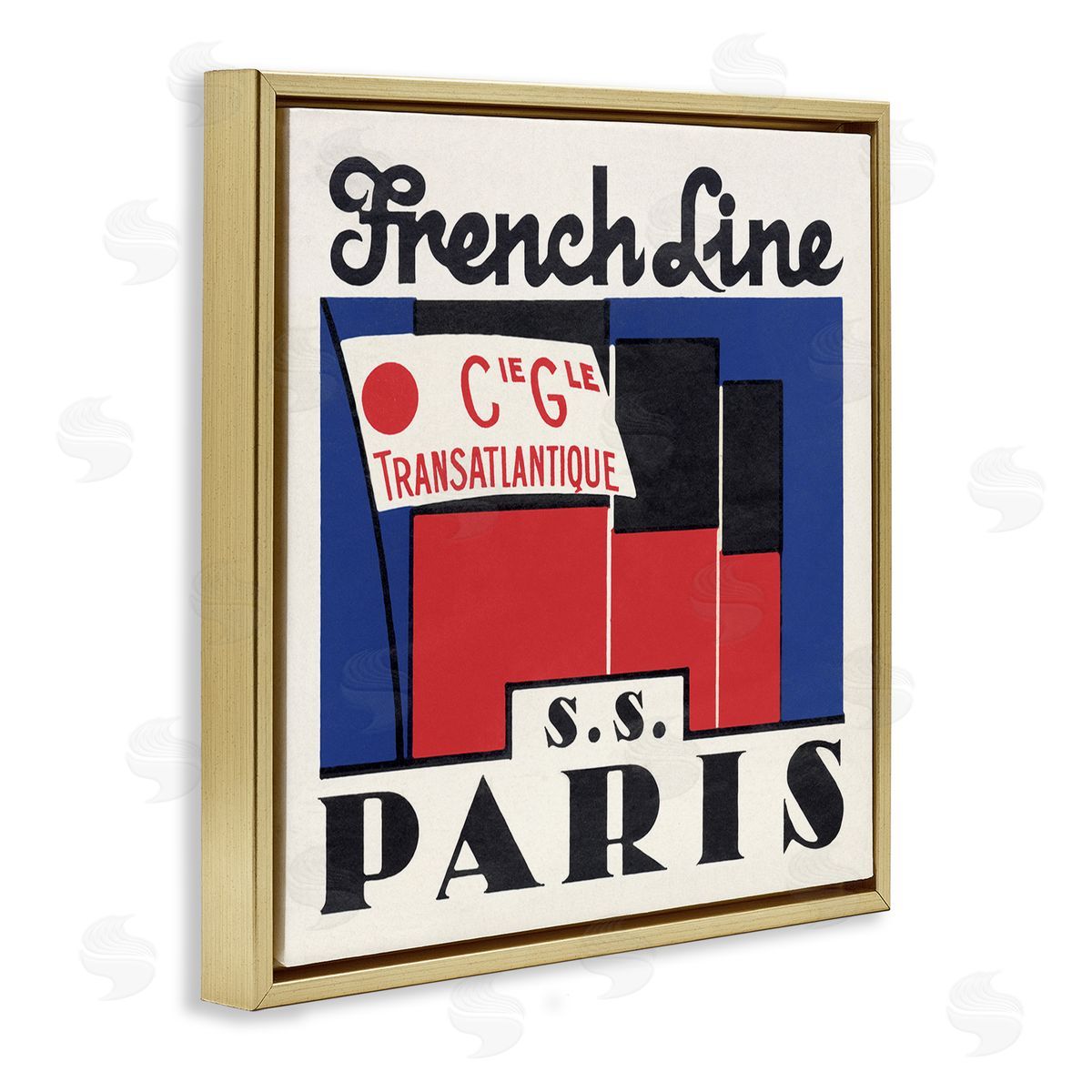 SS Paris Vintage Banner Gold Floating Frame Canvas Wall Art, Home Decor by Phillipa Katz